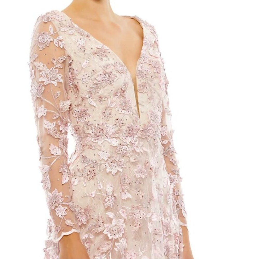 Mac Duggal Blush Pink Embellished Long Sleeve Maxi Gown - Picture 3 of 8